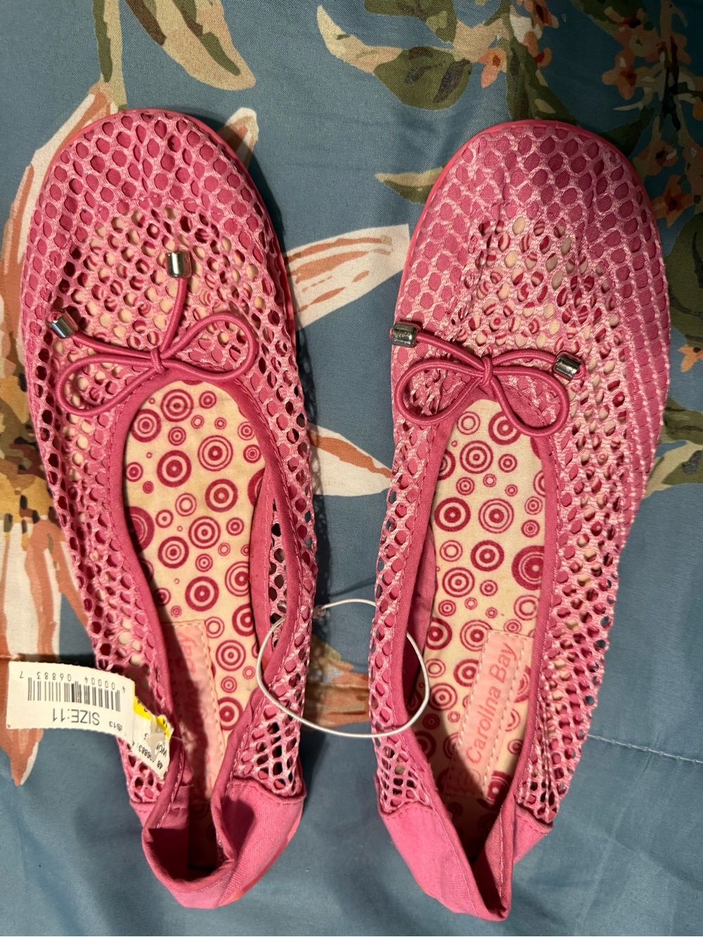 Women's Pink Mesh Ballet Flats with Bow Accent